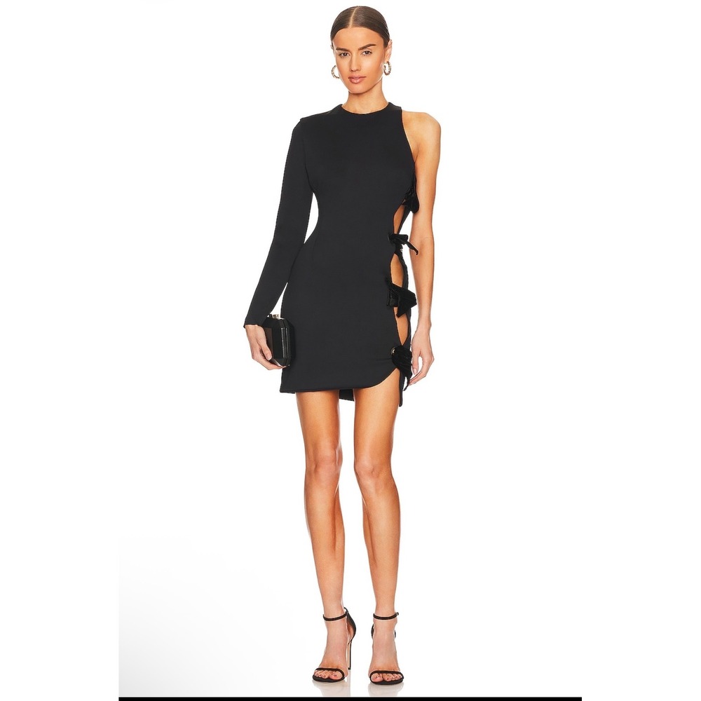 MOTHER OF ALL Doris Mini Dress Black Cutout Bow Detail Size Medium NWT